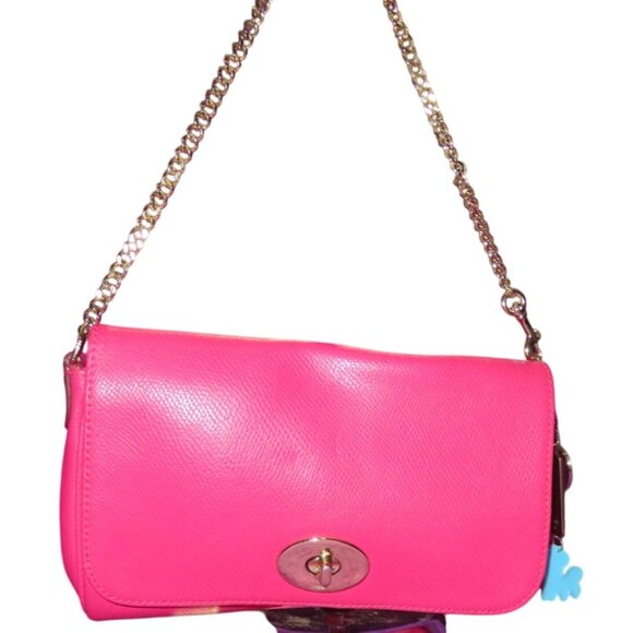 Coach Pink Cross grain Leather Mini Ruby Turn Lock Crossbody Handbag - Picture 1 of 12